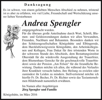 Traueranzeige von Andrea Spengler  von Magdeburger Volksstimme