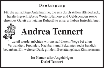 Traueranzeige von Andrea Tennert  von Magdeburger Volksstimme