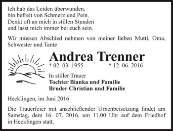 Traueranzeige von Andrea Trenner  von Magdeburger Volksstimme