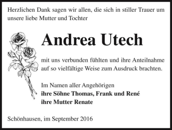 Traueranzeige von Andrea Utech  von Magdeburger Volksstimme