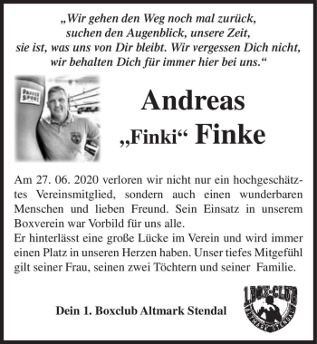 Traueranzeige von Andreas ,,Finki