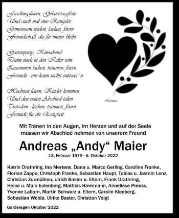 Traueranzeige von Andreas 