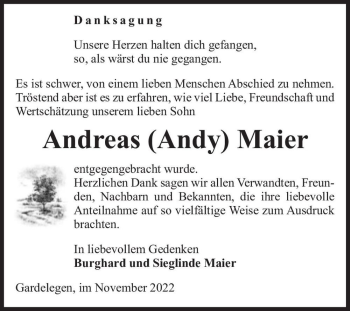 Traueranzeige von Andreas (Andy) Maier  von Magdeburger Volksstimme