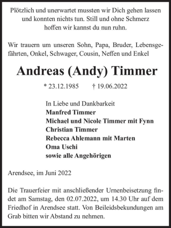 Traueranzeige von Andreas 