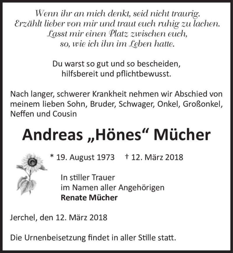  Traueranzeige für Andreas 