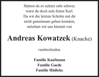 Traueranzeige von Andreas 