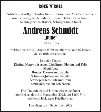 Traueranzeige von Andreas 