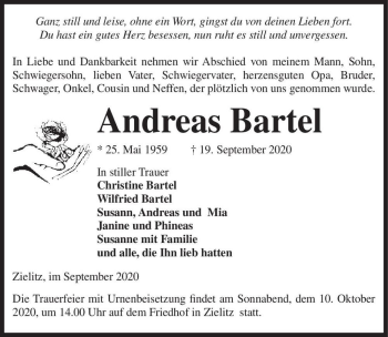 Traueranzeige von Andreas Bartel  von Magdeburger Volksstimme