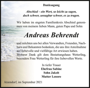 Traueranzeige von Andreas Behrendt  von Magdeburger Volksstimme