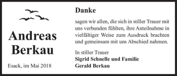 Traueranzeige von Andreas Berkau  von Magdeburger Volksstimme