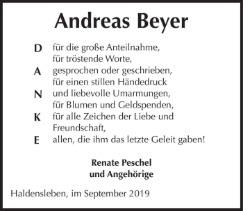 Traueranzeige von Andreas Beyer  von Magdeburger Volksstimme