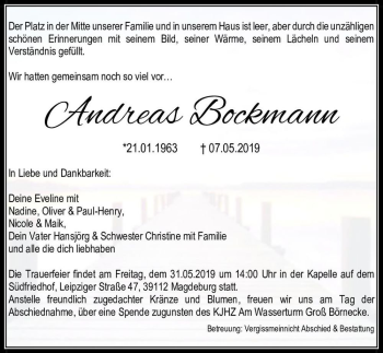 Traueranzeige von Andreas Bockmann  von Magdeburger Volksstimme