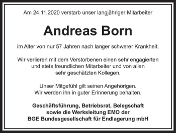 Traueranzeige von Andreas Born  von Magdeburger Volksstimme