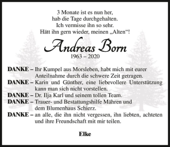 Traueranzeige von Andreas Born  von Magdeburger Volksstimme