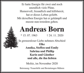 Traueranzeige von Andreas Born  von Magdeburger Volksstimme