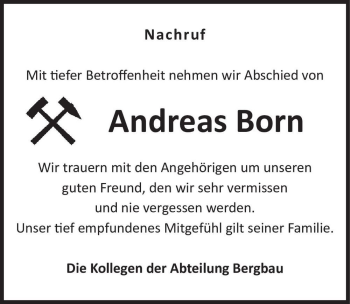 Traueranzeige von Andreas Born  von Magdeburger Volksstimme