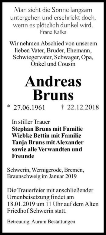 Traueranzeige von Andreas Bruns  von Magdeburger Volksstimme
