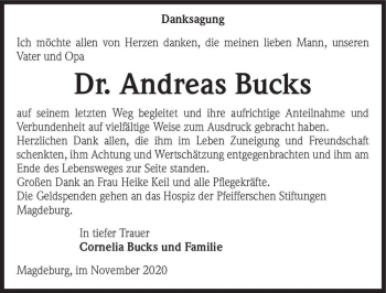 Traueranzeige von Andreas Bucks  von Magdeburger Volksstimme