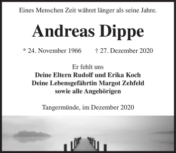 Traueranzeige von Andreas Dippe  von Magdeburger Volksstimme