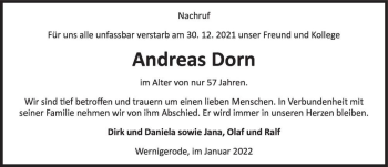 Traueranzeige von Andreas Dorn  von Magdeburger Volksstimme