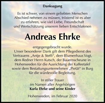 Traueranzeige von Andreas Ehrke  von Magdeburger Volksstimme