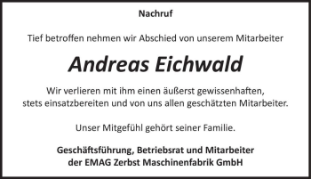 Traueranzeige von Andreas Eichwald  von Magdeburger Volksstimme