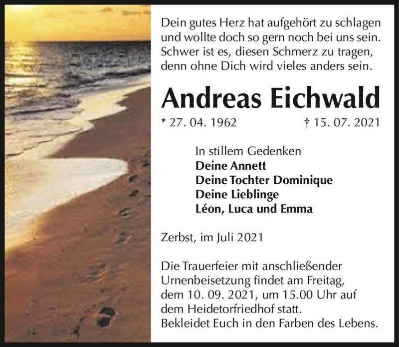  Traueranzeige für Andreas Eichwald  vom 07.08.2021 aus Magdeburger Volksstimme