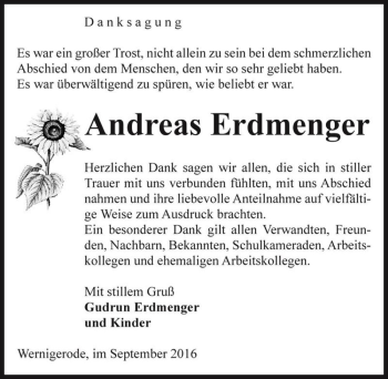 Traueranzeige von Andreas Erdmenger  von Magdeburger Volksstimme