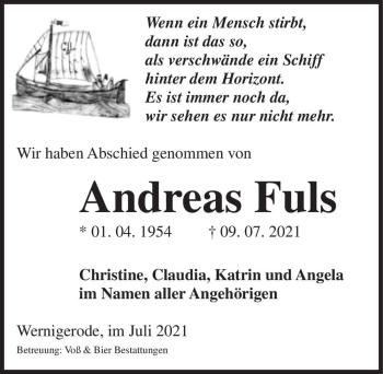 Traueranzeige von Andreas Fuls  von Magdeburger Volksstimme
