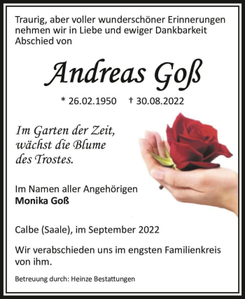Traueranzeige von Andreas Goß  von Magdeburger Volksstimme