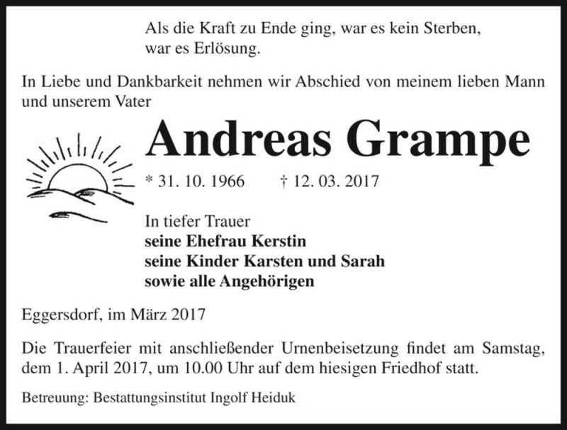  Traueranzeige für Andreas Grampe  vom 18.03.2017 aus Magdeburger Volksstimme