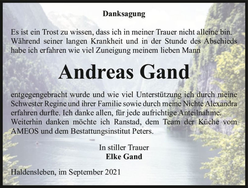  Traueranzeige für Andreas Grand  vom 25.09.2021 aus Magdeburger Volksstimme