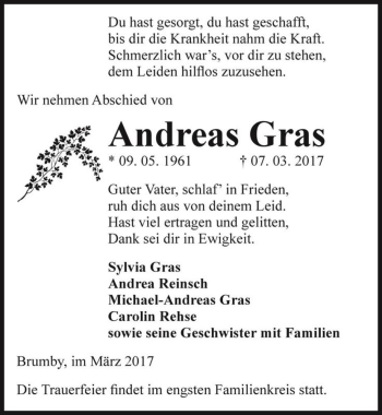 Traueranzeige von Andreas Gras  von Magdeburger Volksstimme