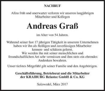 Traueranzeige von Andreas Graß  von Magdeburger Volksstimme