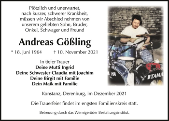 Traueranzeige von Andreas Gößling  von Magdeburger Volksstimme
