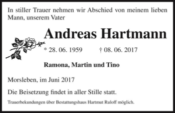 Traueranzeige von Andreas Hartmann  von Magdeburger Volksstimme
