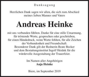 Traueranzeige von Andreas Heinke  von Magdeburger Volksstimme