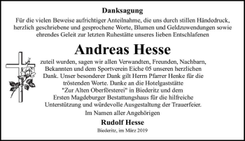 Traueranzeige von Andreas Hesse  von Magdeburger Volksstimme