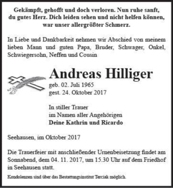 Traueranzeige von Andreas Hilliger  von Magdeburger Volksstimme