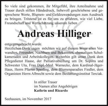 Traueranzeige von Andreas Hilliger  von Magdeburger Volksstimme