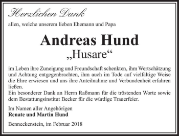 Traueranzeige von Andreas Hund 