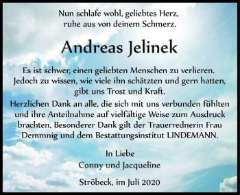 Traueranzeige von Andreas Jelinek  von Magdeburger Volksstimme