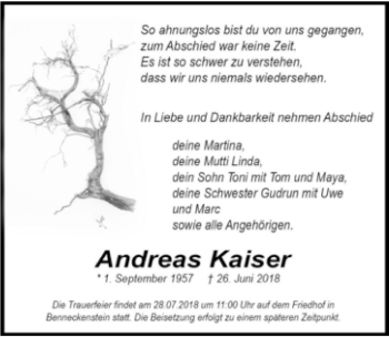 Traueranzeige von Andreas Kaiser  von Magdeburger Volksstimme