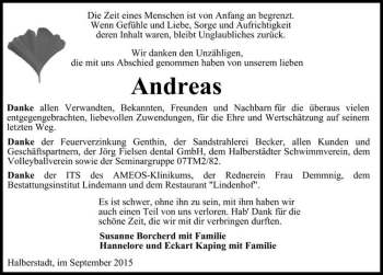 Traueranzeige von Andreas Kaping  von Magdeburger Volksstimme