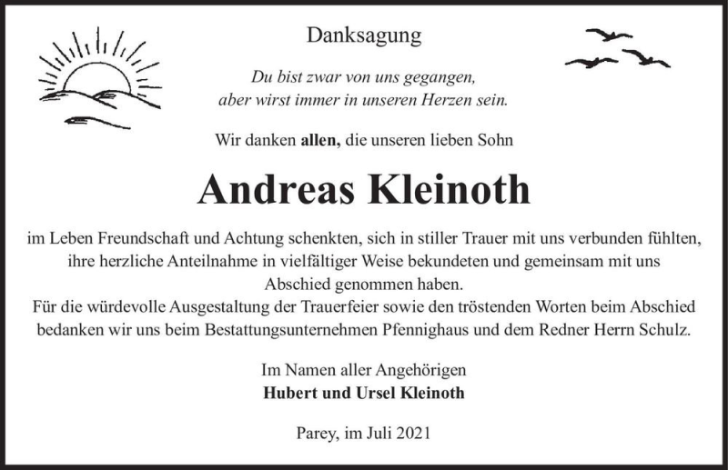  Traueranzeige für Andreas Kleinoth  vom 24.07.2021 aus Magdeburger Volksstimme
