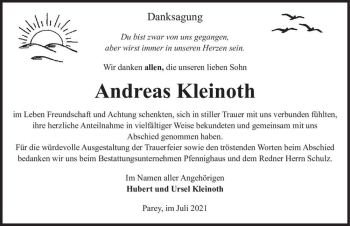 Traueranzeige von Andreas Kleinoth  von Magdeburger Volksstimme