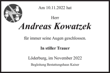 Traueranzeige von Andreas Kowatzek  von Magdeburger Volksstimme