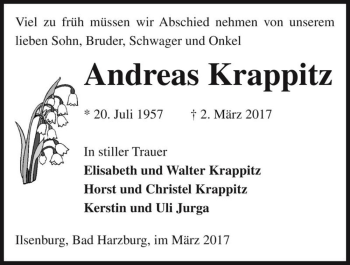 Traueranzeige von Andreas Krappitz  von Magdeburger Volksstimme