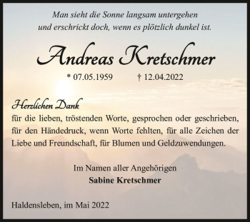 Traueranzeige von Andreas Kretschmer  von Magdeburger Volksstimme