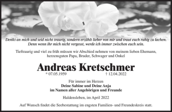 Traueranzeige von Andreas Kretschmer  von Magdeburger Volksstimme